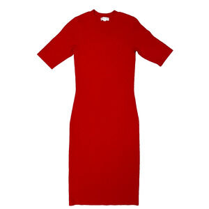 Leith Red Ribbed Bodycon Knee Length Dress M NWT Nordstrom Bloom Short Sleeve